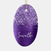 Glittery Amethyst Lila Glam Name Oval Foto Keramik Ornament (Rechts)