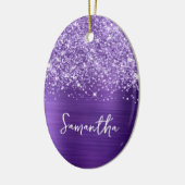 Glittery Amethyst Lila Glam Name Oval Foto Keramik Ornament (Links)