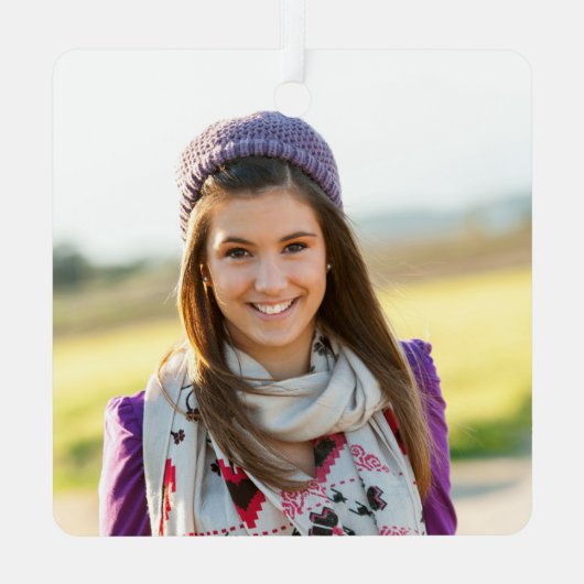 Glittery Amethyst Lila Glam Name Square Foto Ornament Aus Metall (Rückseite)