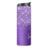 Glittery Amethyst Lila Glam Personalisierter Name Thermosbecher (Nach links gedreht)