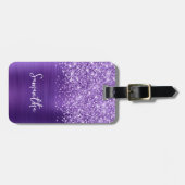 Glittery Amethyst Lila Glam Script Name Gepäckanhänger (Vorderseite horizontal)