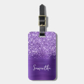 Glittery Amethyst Lila Glam Script Name Gepäckanhänger (Vorderseite vertikal)