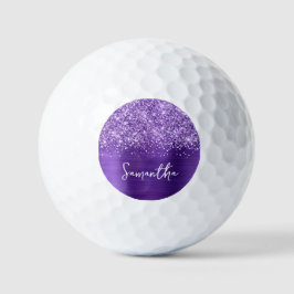 Glittery Amethyst Lila Glam Script Name Golfball