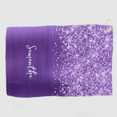 Glittery Amethyst Lila Glam Script Name Golfhandtuch (Horizontal)