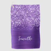 Glittery Amethyst Lila Glam Script Name Golfhandtuch (Vorderseite)