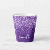 Glittery Amethyst Lila Glam Script Name Milchtasse (Vorderseite)
