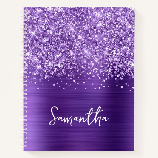 Glittery Amethyst Lila Glam Script Name Notizblock (Vorderseite)