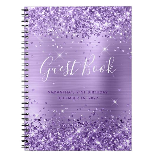 Glittery Amethyst Modern 21. Geburtstag Gästebuch Notizblock (Vorderseite)