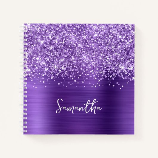 Glittery Amethyst Purple Glam Script Name Notizblock (Vorderseite)