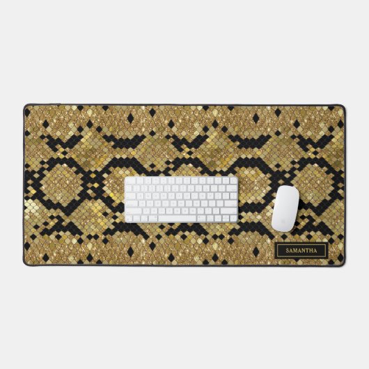 Glittery Animal Skin Print Muster Custom Monogram Schreibtischunterlage (Tastatur & Maus)