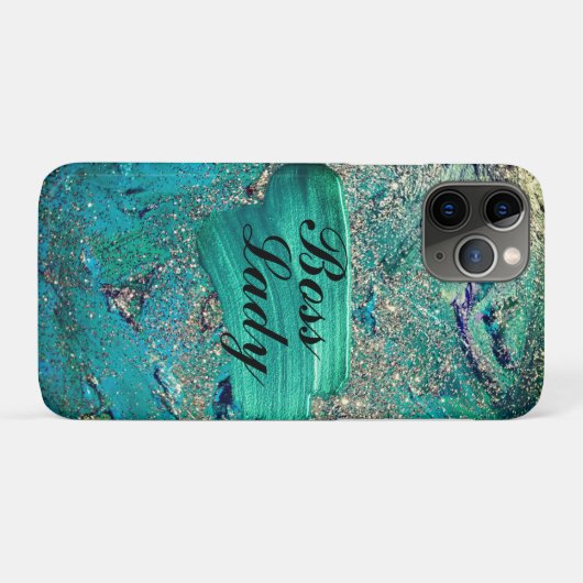 Glittery Aqua Paint Strokes Boss Lady Case-Mate iPhone Hülle (Rückseite (Horizontal))