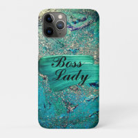 Glittery Aqua Paint Strokes Boss Lady