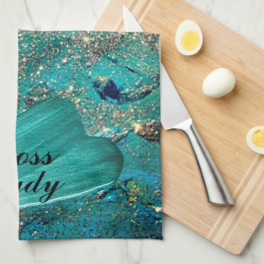 Glittery Aqua Paint Strokes Boss Lady Geschirrtuch (Viertel Falte)