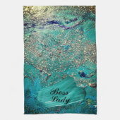 Glittery Aqua Paint Strokes Boss Lady Geschirrtuch (Vertikal)