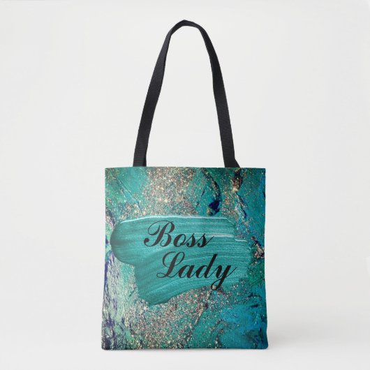Glittery Aqua Paint Strokes Boss Lady Tasche (Vorderseite)