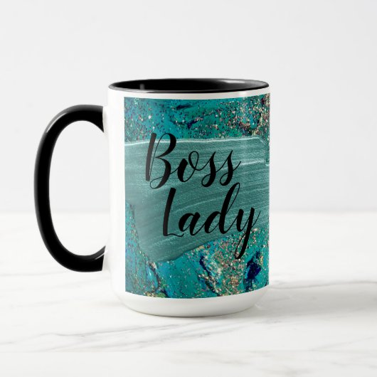 Glittery Aqua Paint Strokes Boss Lady Tasse (Links)