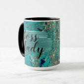 Glittery Aqua Paint Strokes Boss Lady Tasse (Vorderseite Links)