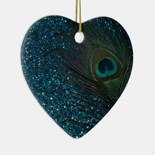 Glittery Aqua Peacock Keramikornament (Rechts)