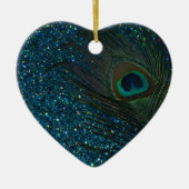 Glittery Aqua Peacock Keramikornament (Vorne)