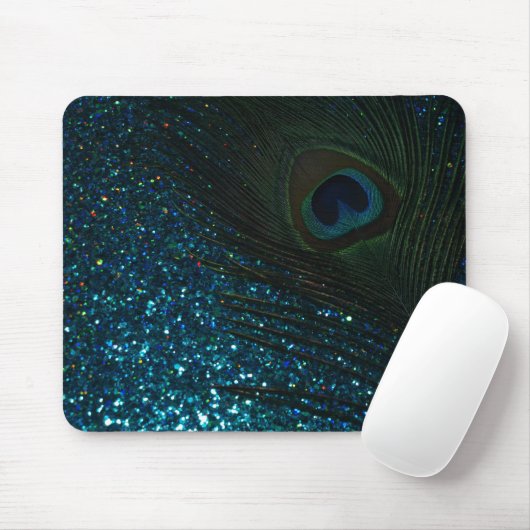 Glittery Aqua Peacock Mousepad (Mit Mouse)