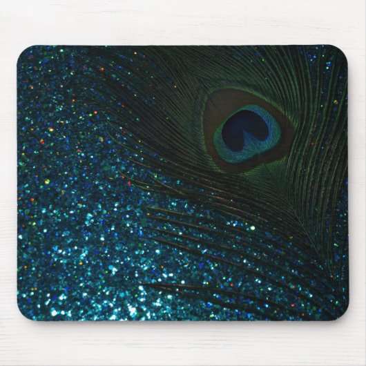 Glittery Aqua Peacock Mousepad (Vorne)