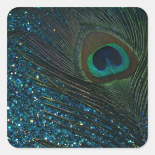 Glittery Aqua Peacock Quadratischer Aufkleber