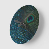 Glittery Aqua Peacock Runde Wanduhr (Winkel)