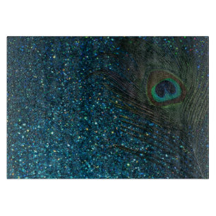 Glittery Aqua-Pfau-Feder Schneidebrett