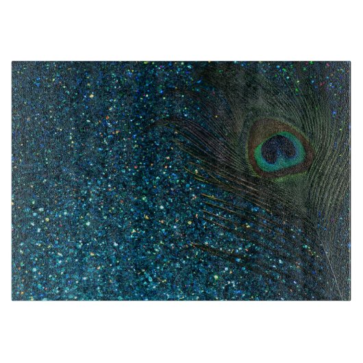 Glittery Aqua-Pfau-Feder Schneidebrett (Vorderseite)