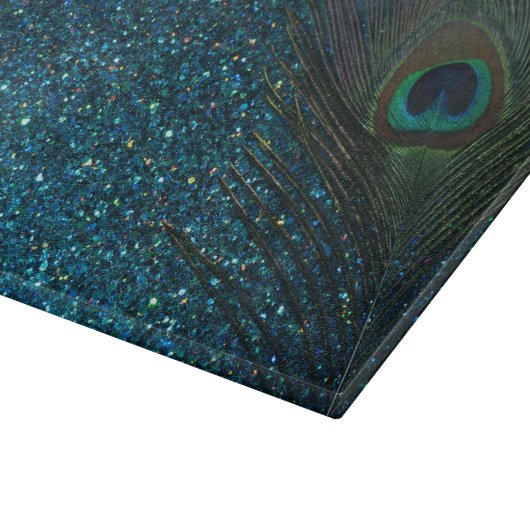 Glittery Aqua-Pfau-Feder Schneidebrett (Ecke)