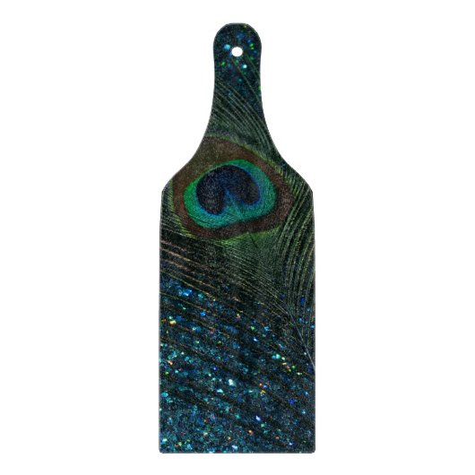 Glittery Aqua-Pfau-Feder Schneidebrett (Vorderseite)