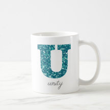 Glittery Aquamarin Blue Letter U Name Tasse