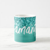Glittery Aquamarin Türkis Glam Brush Script Name Kaffeetasse (Mittel)