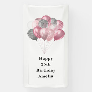 Glittery Balloon Bunch in Pink und Silver Birthday Banner