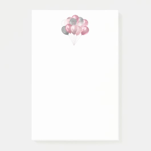 Glittery Balloon Bunch in Pink und Silver Post-it Klebezettel (Vorderseite)