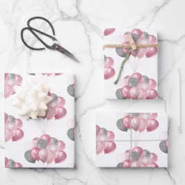 Glittery Balloon Bunch Pink und Silver Muster Geschenkpapier Set