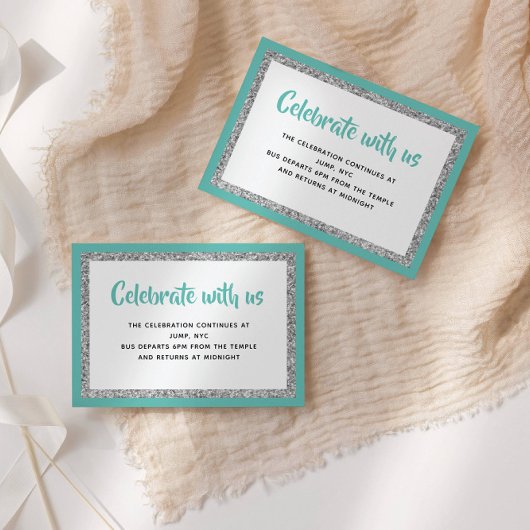 Glittery Bat Mitzvah Aquamarin- und SilberDetail-K Einladung