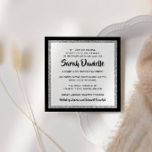 Glittery Bat Mitzvah Black Silver Square Einladung
