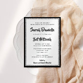 Glittery Bat Mitzvah Black und Silver Rectangle Einladung
