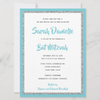 Glittery Bat Mitzvah Blue und Silver Large