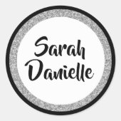 Glittery Bat Mitzvah Elegant Schwarz und Silber Runder Aufkleber (Vorderseite)