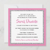 Glittery Bat Mitzvah Hot Pink und Silver Square Einladung (Vorderseite)