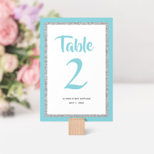 Glittery Bat Mitzvah Light Blue und Silver Tischnummer