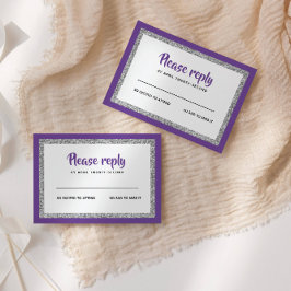 Glittery Bat Mitzvah, Lila und Silber RSVP Karte