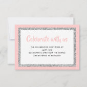 Glittery Bat Mitzvah Pink und Silver Detail Card Einladung (Vorderseite)
