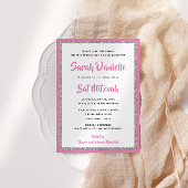 Glittery Bat Mitzvah Pink und Silver Rectangle Einladung