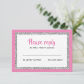 Glittery Bat Mitzvah, Rosa und Silber RSVP Karte (Stehend Vorderseite)