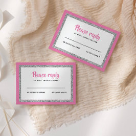 Glittery Bat Mitzvah, Rosa und Silber RSVP Karte
