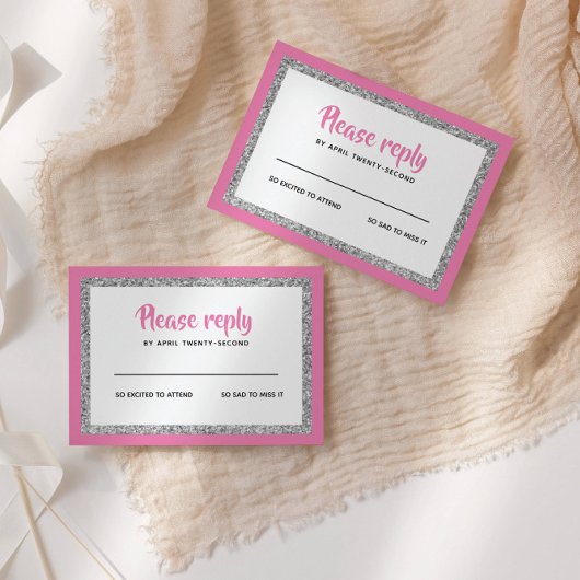 Glittery Bat Mitzvah, Rosa und Silber RSVP Karte