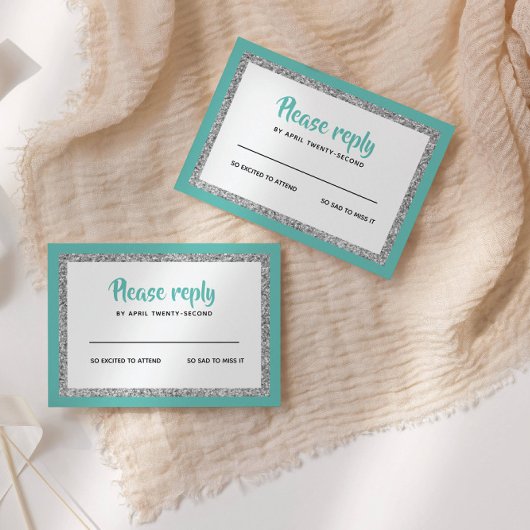 Glittery Bat Mitzvah, Tee und Silber RSVP Karte